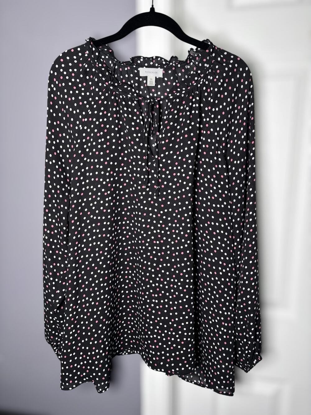 Tamara H Black Pink White Polka Dot Blouse 2X